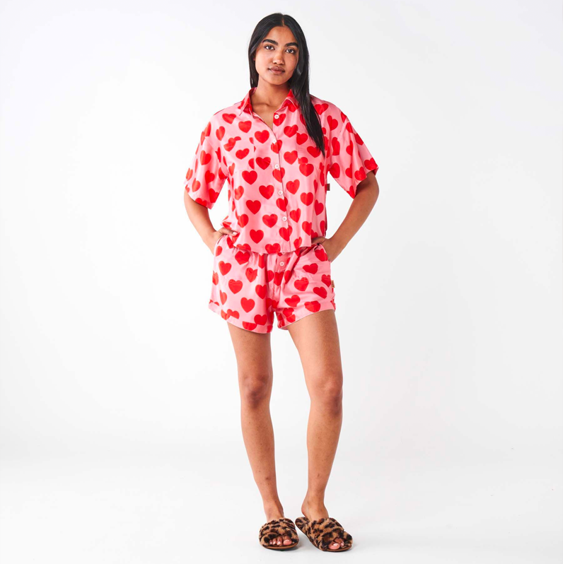 Kip & Co Sweetheart Satin Short Sleeve Shirt & Short Pyjama Set