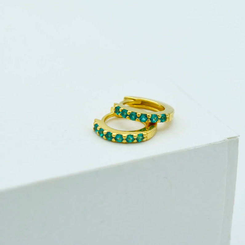 Linda Tahija Alpha Huggie Earrings - Gold/Green Onyx