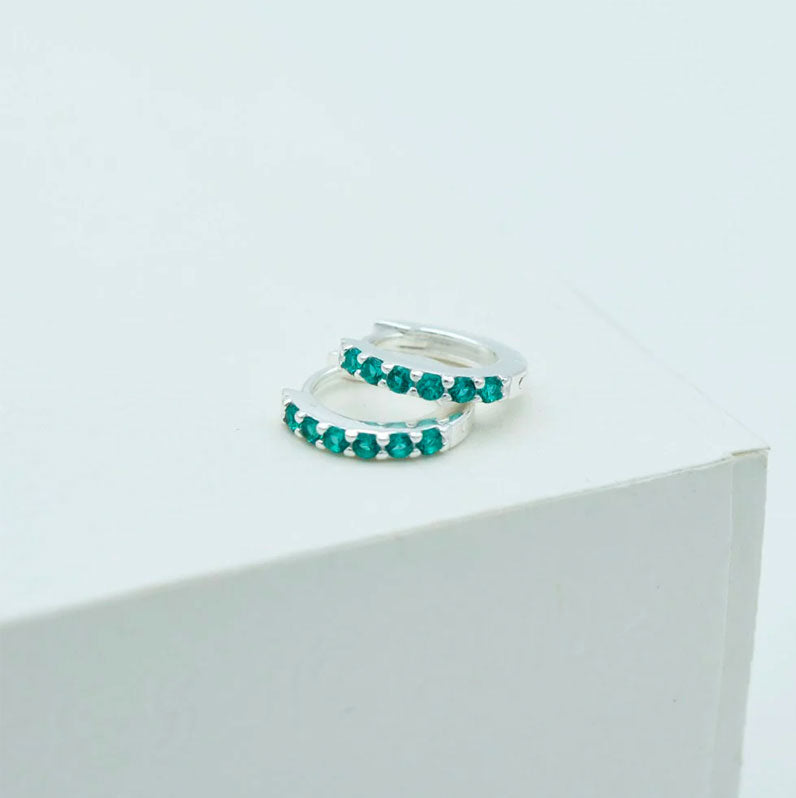 Linda Tahija Alpha Huggie Earrings - Stirling Silver/Green Onyx