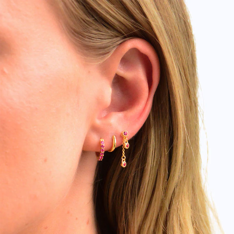 Linda Tahija Meteor Chain Stud Earrings - Gold/Ruby
