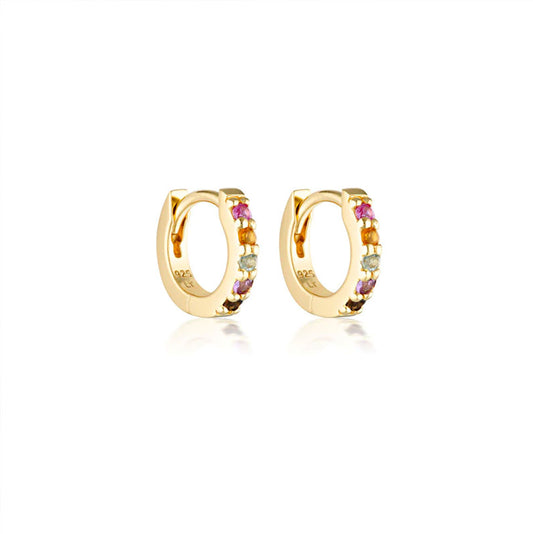 Linda Tahija Mini Alpha Huggie Earrings - Gold/Rainbow Gemstones