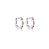 Linda Tahija Mini Alpha Huggie Earrings - Silver/Rainbow Gemstones