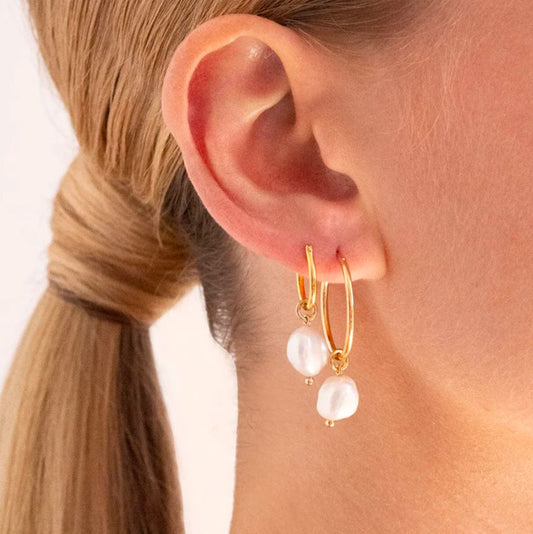 Linda Tahija Baroque Pearl Basic Hoop Earrings - Gold