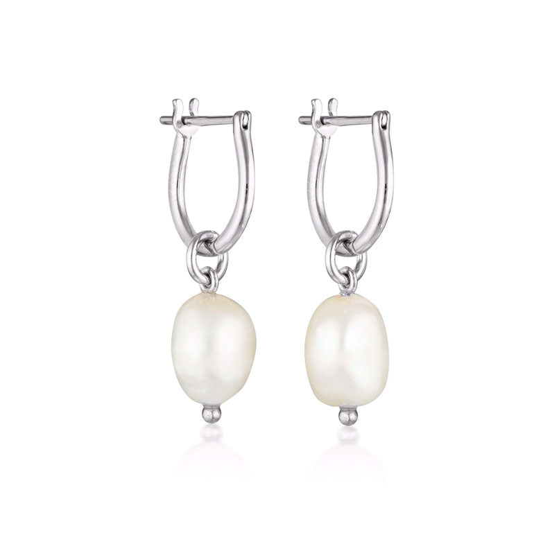 Linda Tahija Baroque Pearl Basic Hoop Earrings - Silver