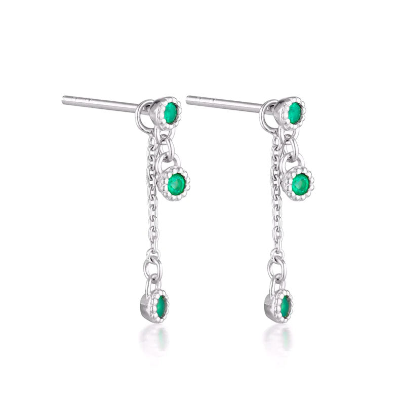 Linda Tahija Meteor Chain Stud Earrings - Silver/Green Onyx