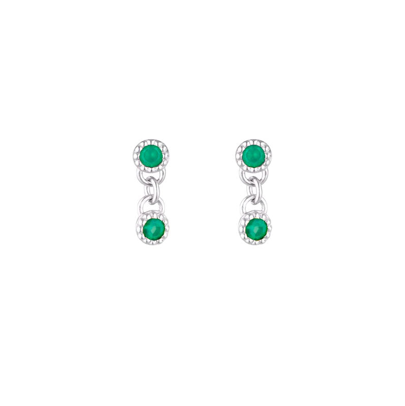 Linda Tahija Meteor Stud Earrings - Silver/Green Onyx