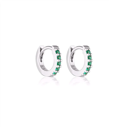 Linda Tahija Mini Alpha Huggie Earrings - Silver/Green Onyx