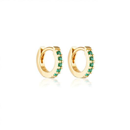 Linda Tahija Mini Alpha Huggie Earrings - Gold/Green Onyx