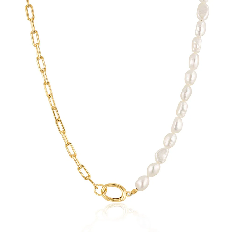 Linda Tahija Paperclip Baroque Pearl Necklace Gold