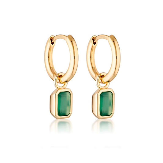 Linda Tahija Gemme Huggie Gold Earrings - Green Onyx