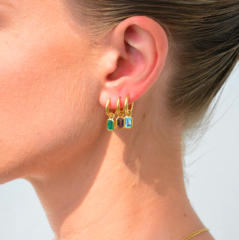 Linda Tahija Gemme Huggie Gold Earrings - Green Onyx