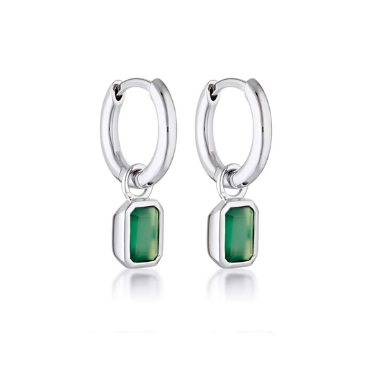 Linda Tahija Gemme Huggie Silver Earrings - Green Onyx