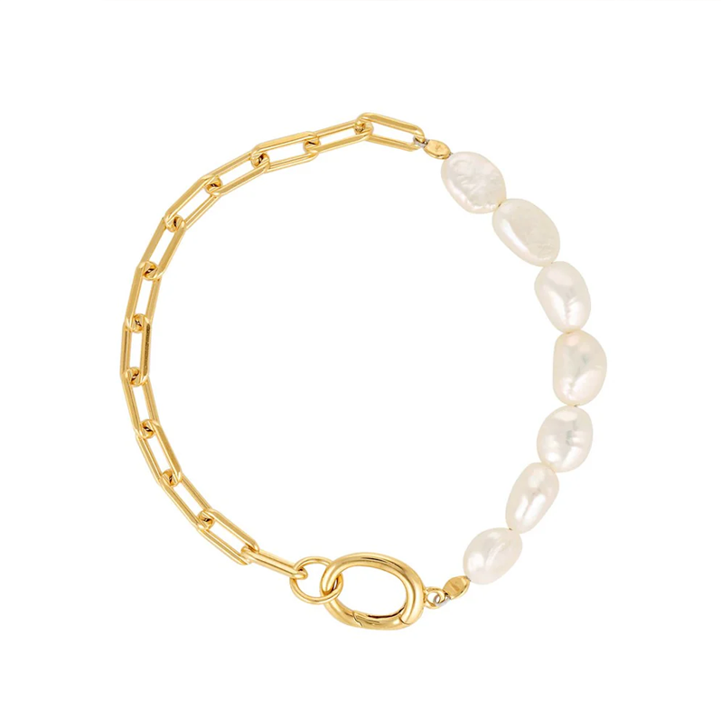 Linda Tahija Paperclip Baroque Pearl Bracelet Gold