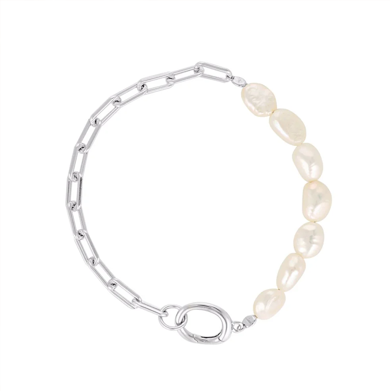 Linda Tahija Paperclip Baroque Pearl Bracelet Silver