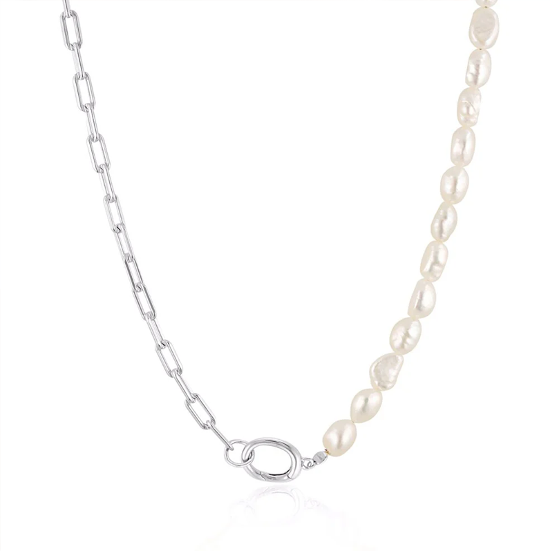 Linda Tahija Paperclip Baroque Pearl Necklace Silver