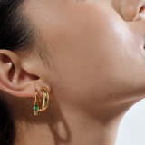 Linda Tahija Raya Huggie Earrings - Green Onyx Gold