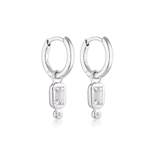 Linda Tahija Raya Huggie Earrings - White Topaz Silver