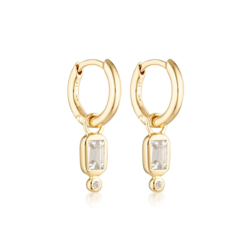 Linda Tahija Raya Huggie Earrings - White Topaz Gold