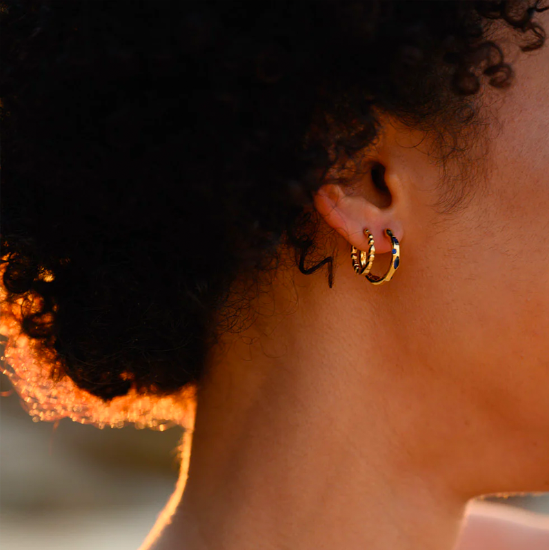 Linda Tahija Relic Gem Hoop Gold Earrings - Created Sapphire