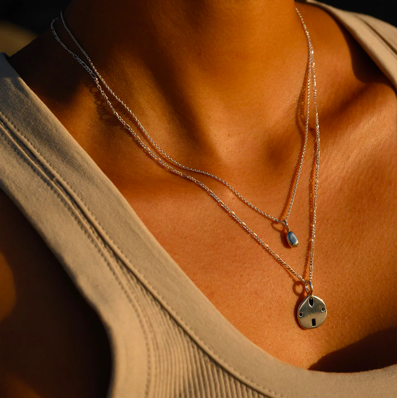 Linda Tahija Relic Gem Silver Necklace - Created Sapphire
