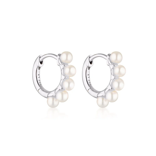 Linda Tahija Wake Pearl Huggie Earrings Silver