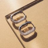Luv Aj Pave Chain Link Huggies- Silver