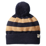 Nature Baby Alpine Pom Pom Beanie Navy Caramel Stripe
