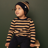 Nature Baby Alpine Pom Pom Beanie Navy Caramel Stripe