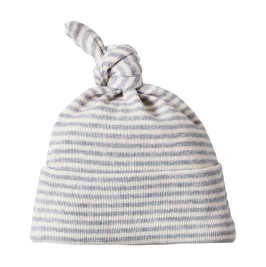 Nature Baby Cotton Knotted Beanie Grey Marl Stripe