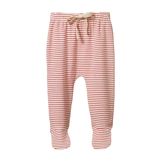 Nature Baby Cotton Footed Rompers - Red Pinstripe