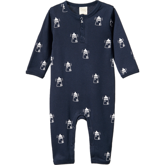 Nature Baby Henley Pyjama Suit Lighthouse Print