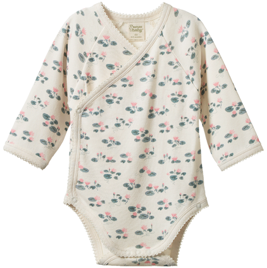 Nature Baby Long Sleeve Kimono Bodysuit Waterlilies