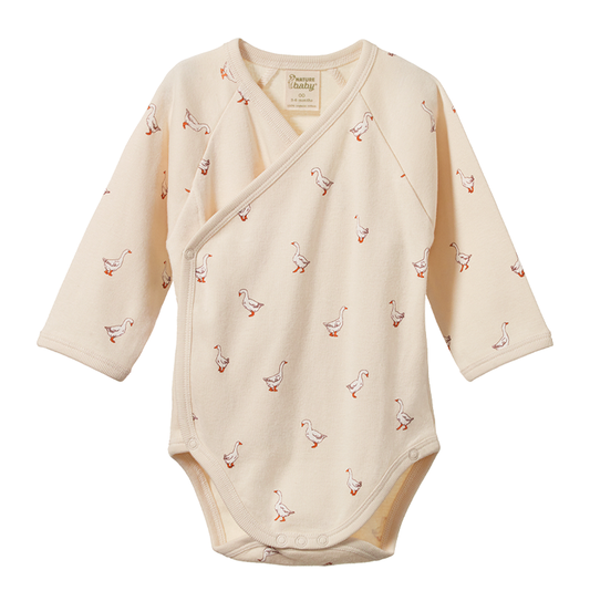 Nature Baby Long Sleeve Kimono Bodysuit - Goosey Print