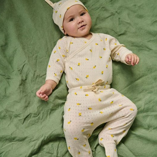 Nature Baby Cotton Footed Rompers Pointelle - Lemon