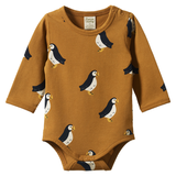 Nature Baby Stretch Jersey Long Sleeve Bodysuit Toffee Puffin