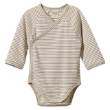 Nature Baby Long Sleeve Kimono Bodysuit Mushroom Pinstripe