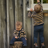 Nature Baby Merino Knit Cardigan - Navy Caramel Stripe