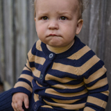 Nature Baby Merino Knit Cardigan - Navy Caramel Stripe
