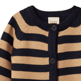 Nature Baby Merino Knit Cardigan - Navy Caramel Stripe