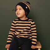 Nature Baby Merino Knit Pullover Navy Caramel Stripe