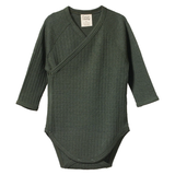 Nature Baby Merino Pointelle Long Sleeve Kimono Bodysuit Thyme