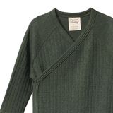 Nature Baby Merino Pointelle Long Sleeve Kimono Bodysuit Thyme