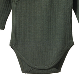 Nature Baby Merino Pointelle Long Sleeve Kimono Bodysuit Thyme