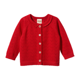 Nature Baby Piper Cardigan Raspberry Red Pointelle