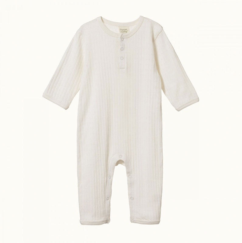 Nature Baby Pointelle Henley Pyjama Suit Natural