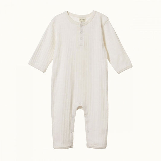 Nature Baby Pointelle Henley Pyjama Suit Natural