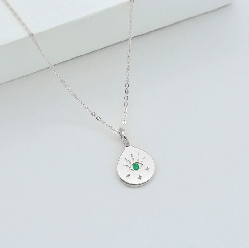 Linda Tahija Protection Necklace - Silver/Emerald