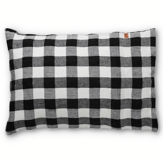 Kip&Co Staples Black & White Gingham Linen Pillowcases - 2P Std Set