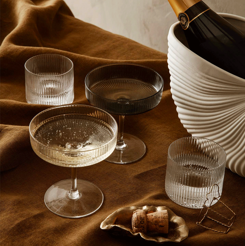 Ferm Living Ripple Champagne Saucer - Set of 2 Clear