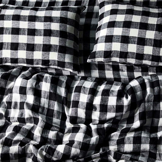 Kip&Co Staples Black & White Gingham Linen Pillowcases - 2P Std Set